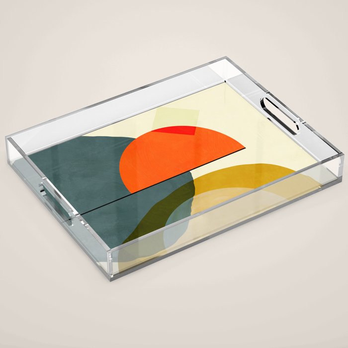 mid century geometric modern painting abstract II Acrylic Tray Gallery Image 1