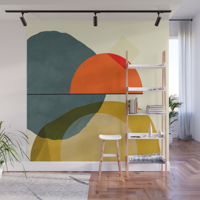 mid century geometric modern painting abstract II Wall Mural Gallery Image 1
