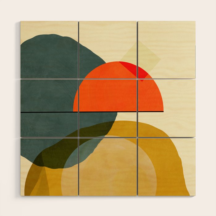 mid century geometric modern painting abstract II Wood Wall Art Gallery Image 1