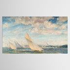 America's Cup Yacht Racing sailboats on Narragansett Bay, Newport, Rhode Island nautical maritime landscape painting by Alice Maude Taite Fanner Tablecloth Gallery Image 2