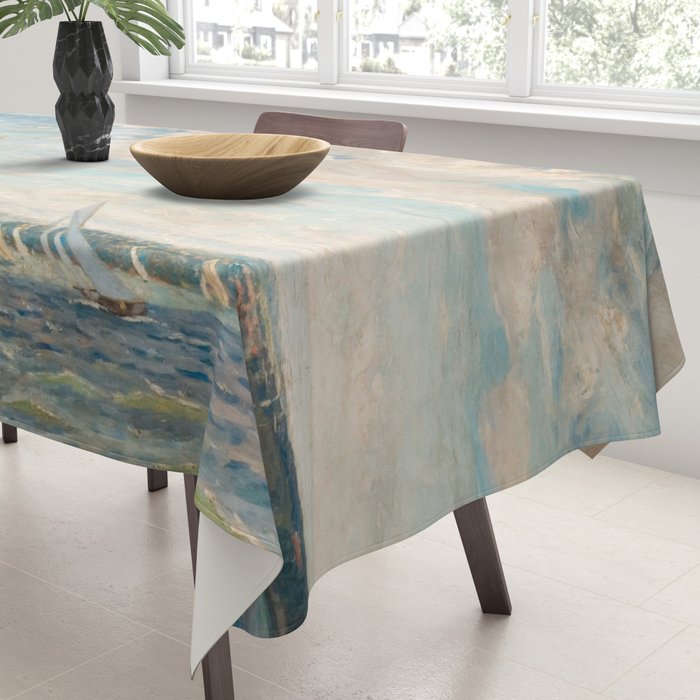 America's Cup Yacht Racing sailboats on Narragansett Bay, Newport, Rhode Island nautical maritime landscape painting by Alice Maude Taite Fanner Tablecloth Gallery Image 3