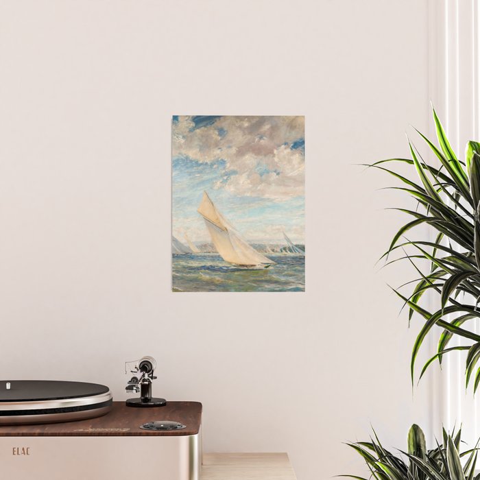 America's Cup Yacht Racing sailboats on Narragansett Bay, Newport, Rhode Island nautical maritime landscape painting by Alice Maude Taite Fanner Poster Gallery Image 2