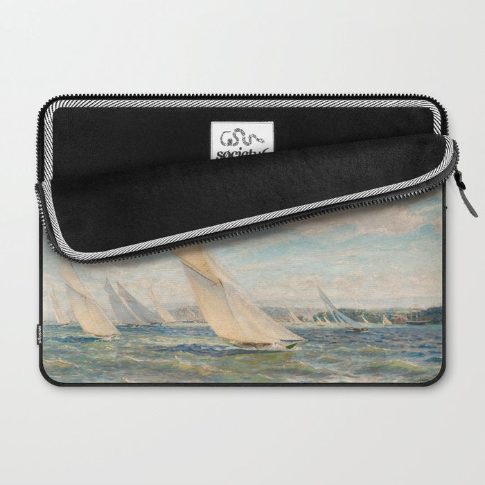 America's Cup Yacht Racing sailboats on Narragansett Bay, Newport, Rhode Island nautical maritime landscape painting by Alice Maude Taite Fanner Laptop Sleeve Gallery Image 2