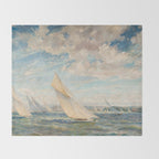 America's Cup Yacht Racing sailboats on Narragansett Bay, Newport, Rhode Island nautical maritime landscape painting by Alice Maude Taite Fanner Throw Blanket Gallery Image 2