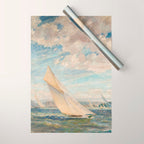 America's Cup Yacht Racing sailboats on Narragansett Bay, Newport, Rhode Island nautical maritime landscape painting by Alice Maude Taite Fanner Wrapping Paper Gallery Image 1