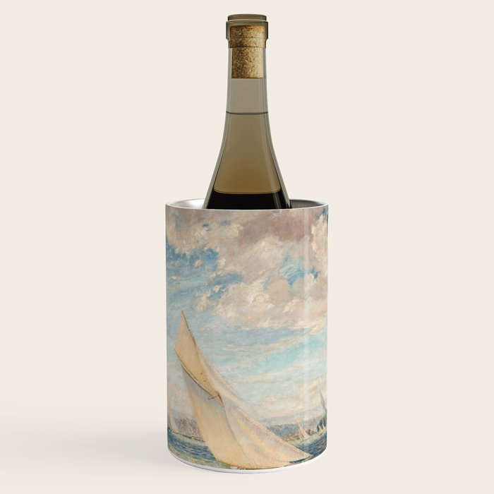 America's Cup Yacht Racing sailboats on Narragansett Bay, Newport, Rhode Island nautical maritime landscape painting by Alice Maude Taite Fanner Wine Chiller Gallery Image 1