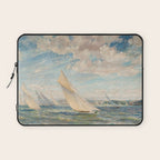 America's Cup Yacht Racing sailboats on Narragansett Bay, Newport, Rhode Island nautical maritime landscape painting by Alice Maude Taite Fanner Laptop Sleeve Gallery Image 1