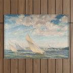 America's Cup Yacht Racing sailboats on Narragansett Bay, Newport, Rhode Island nautical maritime landscape painting by Alice Maude Taite Fanner Outdoor Rug Gallery Image 1