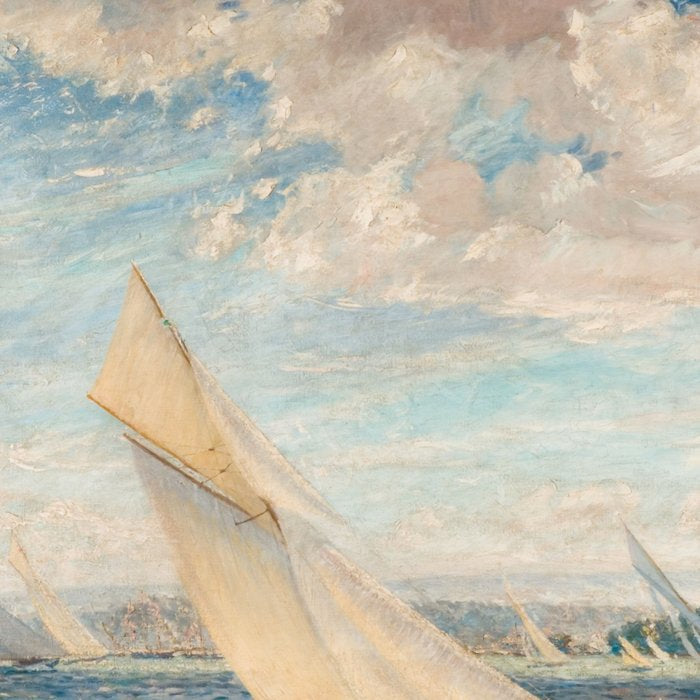 America's Cup Yacht Racing sailboats on Narragansett Bay, Newport, Rhode Island nautical maritime landscape painting by Alice Maude Taite Fanner Coffee Mug Gallery Image 2