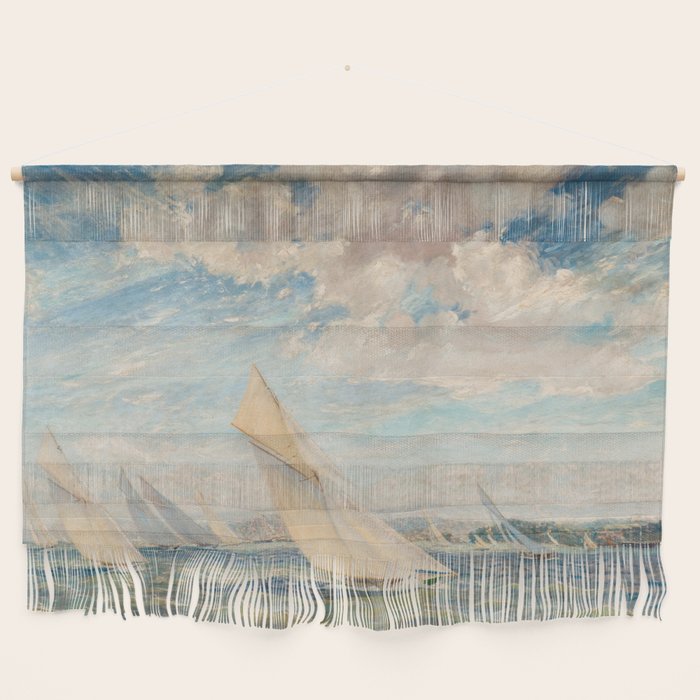 America's Cup Yacht Racing sailboats on Narragansett Bay, Newport, Rhode Island nautical maritime landscape painting by Alice Maude Taite Fanner Wall Hanging Gallery Image 1