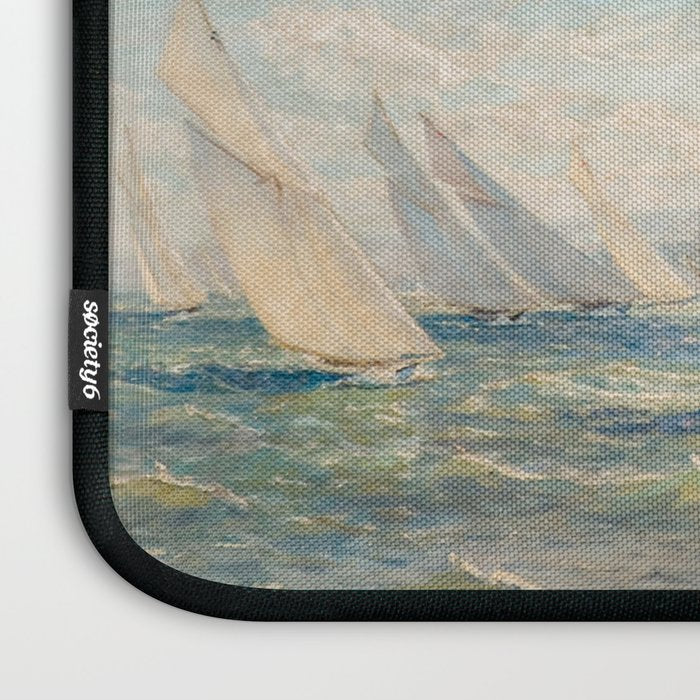 America's Cup Yacht Racing sailboats on Narragansett Bay, Newport, Rhode Island nautical maritime landscape painting by Alice Maude Taite Fanner Laptop Sleeve Gallery Image 3