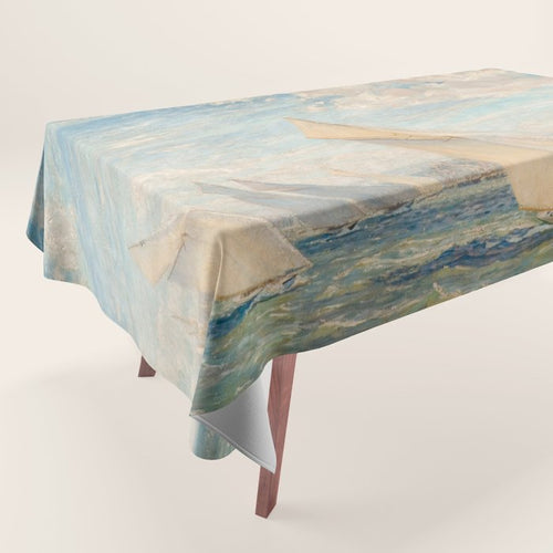 America'S Cup Yacht Racing Sailboats On Narragansett Bay, Newport, Rhode Island Nautical Maritime Landscape Painting By Alice Maude Taite Fanner Tablecloth Gallery Image 1