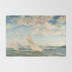 America's Cup Yacht Racing sailboats on Narragansett Bay, Newport, Rhode Island nautical maritime landscape painting by Alice Maude Taite Fanner Rug Gallery Image 2