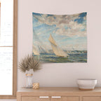 America's Cup Yacht Racing sailboats on Narragansett Bay, Newport, Rhode Island nautical maritime landscape painting by Alice Maude Taite Fanner Wall Tapestry Gallery Image 2