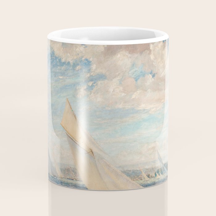 America's Cup Yacht Racing sailboats on Narragansett Bay, Newport, Rhode Island nautical maritime landscape painting by Alice Maude Taite Fanner Coffee Mug Gallery Image 4