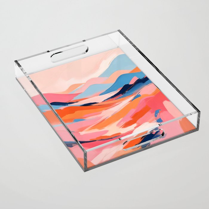 Romance Valley, Pastel Nature Landscape Abstract Painting, Blush Colorful Bright Eclectic, Soft Colors Contemporary Modern Bohemian Acrylic Tray Gallery Image 1