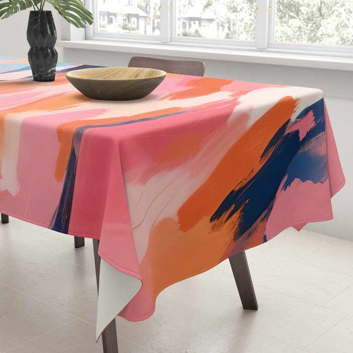 Romance Valley, Pastel Nature Landscape Abstract Painting, Blush Colorful Bright Eclectic, Soft Colors Contemporary Modern Bohemian Tablecloth Gallery Image 3