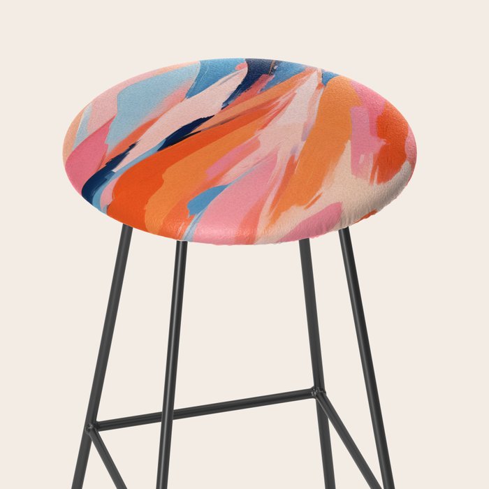 Romance Valley, Pastel Nature Landscape Abstract Painting, Blush Colorful Bright Eclectic, Soft Colors Contemporary Modern Bohemian Stool Gallery Image 2