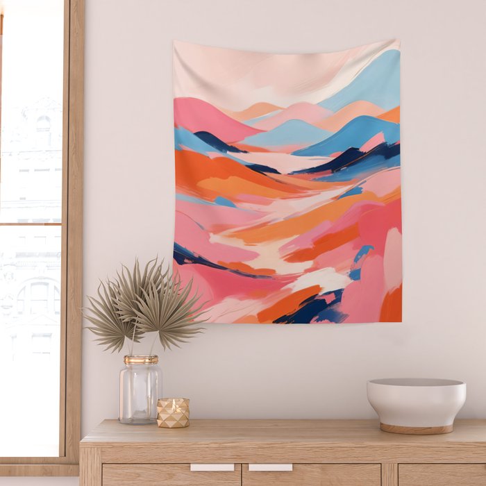 Romance Valley, Pastel Nature Landscape Abstract Painting, Blush Colorful Bright Eclectic, Soft Colors Contemporary Modern Bohemian Wall Tapestry Gallery Image 2