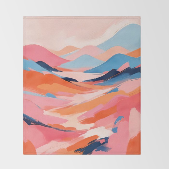Romance Valley, Pastel Nature Landscape Abstract Painting, Blush Colorful Bright Eclectic, Soft Colors Contemporary Modern Bohemian Throw Blanket Gallery Image 2