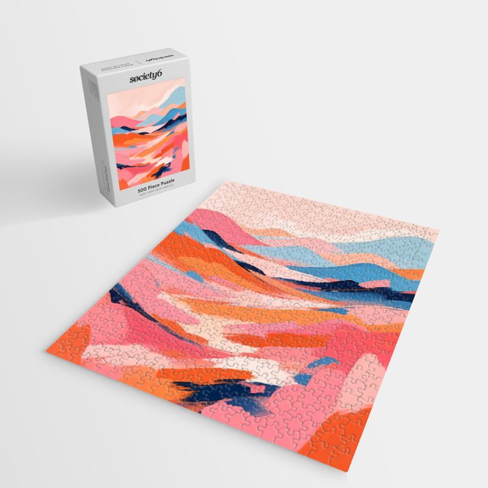 Romance Valley, Pastel Nature Landscape Abstract Painting, Blush Colorful Bright Eclectic, Soft Colors Contemporary Modern Bohemian Jigsaw Puzzle Gallery Image 2