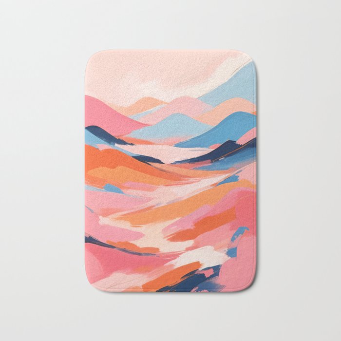 Romance Valley, Pastel Nature Landscape Abstract Painting, Blush Colorful Bright Eclectic, Soft Colors Contemporary Modern Bohemian Bath Mat Gallery Image 1