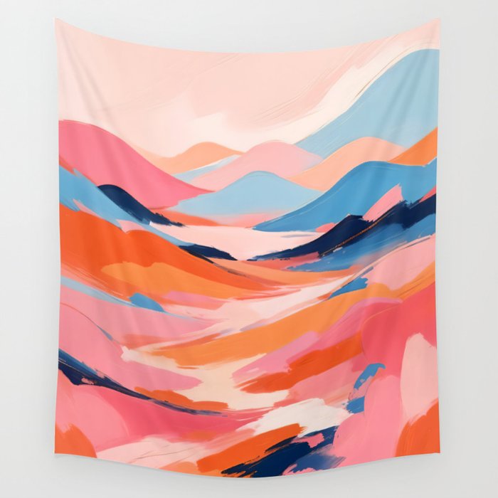Romance Valley, Pastel Nature Landscape Abstract Painting, Blush Colorful Bright Eclectic, Soft Colors Contemporary Modern Bohemian Wall Tapestry Gallery Image 1