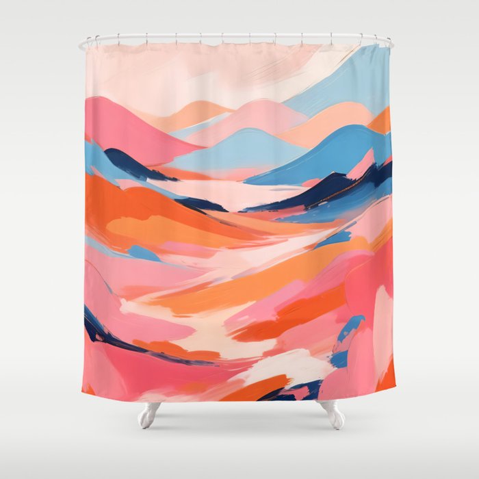 Romance Valley, Pastel Nature Landscape Abstract Painting, Blush Colorful Bright Eclectic, Soft Colors Contemporary Modern Bohemian Shower Curtain Gallery Image 1