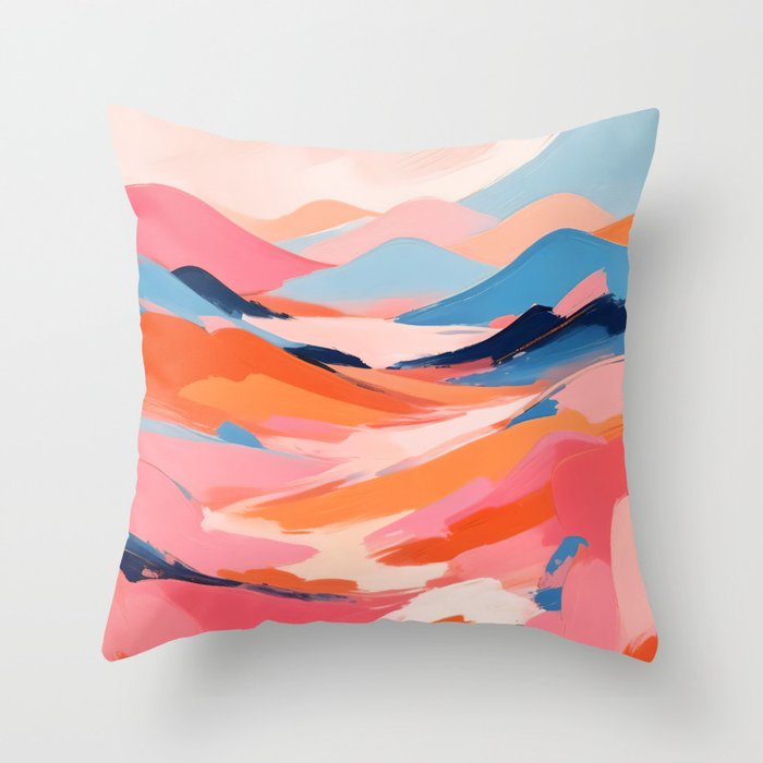 Romance Valley, Pastel Nature Landscape Abstract Painting, Blush Colorful Bright Eclectic, Soft Colors Contemporary Modern Bohemian Throw Pillow Gallery Image 6