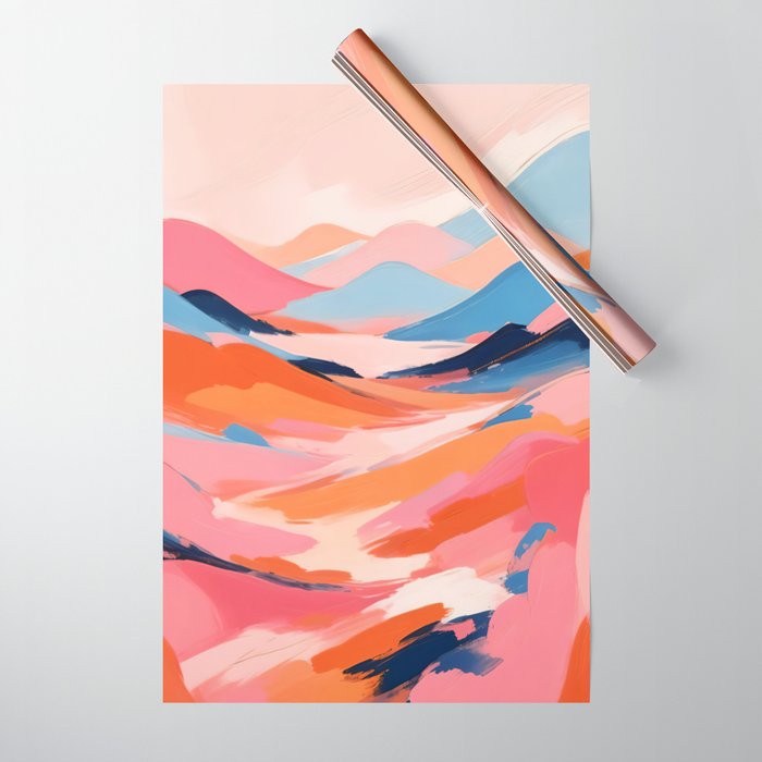 Romance Valley, Pastel Nature Landscape Abstract Painting, Blush Colorful Bright Eclectic, Soft Colors Contemporary Modern Bohemian Wrapping Paper Gallery Image 1