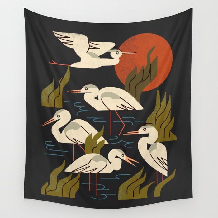 Five Heron Flock Wall Tapestry