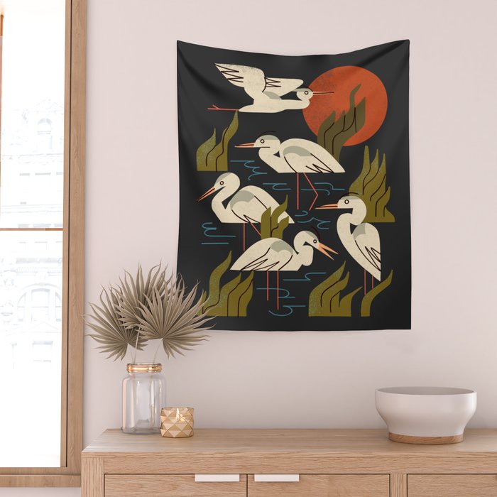 Five Heron Flock Wall Tapestry Gallery Image 2
