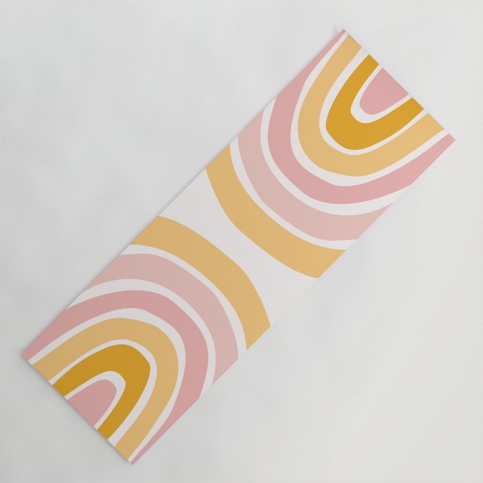 Abstract Shapes 94 in Mustard Yellow and Pale Pink (Rainbow Abstraction) Yoga Mat Gallery Image 1