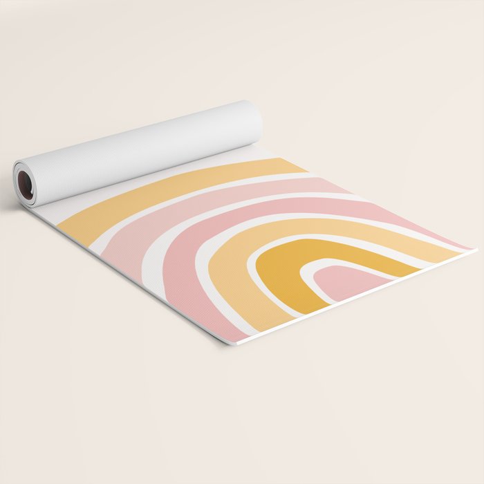 Abstract Shapes 94 in Mustard Yellow and Pale Pink (Rainbow Abstraction) Yoga Mat Gallery Image 2