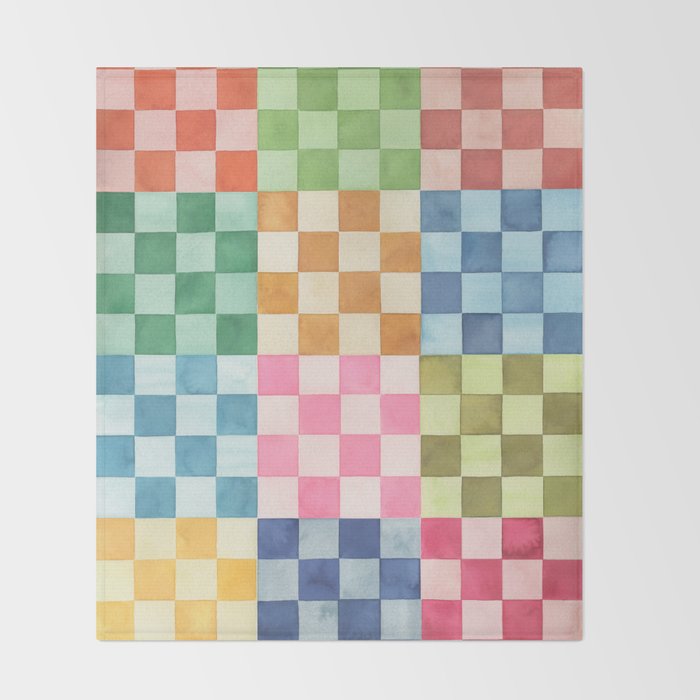 Eclectic  revival Handmade checker Multicolored Throw Blanket Gallery Image 2