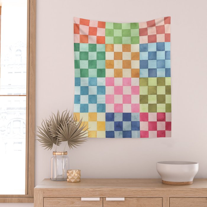 Eclectic  revival Handmade checker Multicolored Wall Tapestry Gallery Image 2