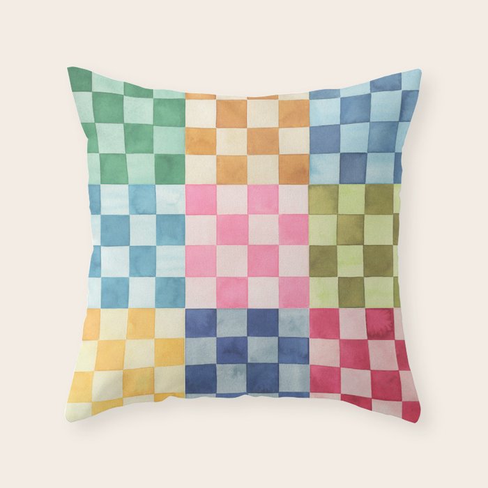 Eclectic  revival Handmade checker Multicolored Throw Pillow Gallery Image 6