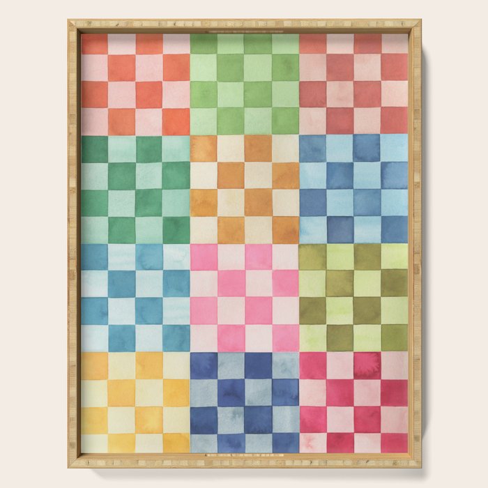 Eclectic  revival Handmade checker Multicolored Serving Tray Gallery Image 1