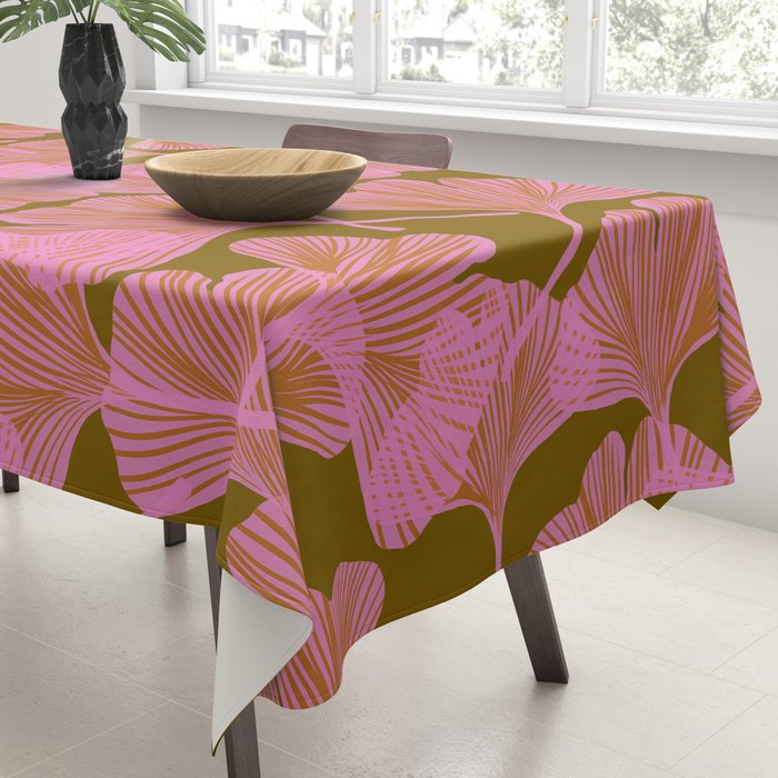 Pink Ginkgo Leaf Pattern Tablecloth Gallery Image 3