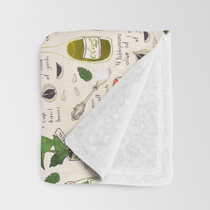 Pesto. Illustrated Recipe. Throw Blanket Gallery Image 3