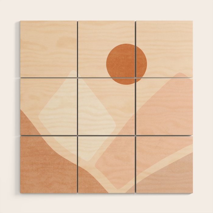 Warm Neutral mountain sun Wood Wall Art Gallery Image 1
