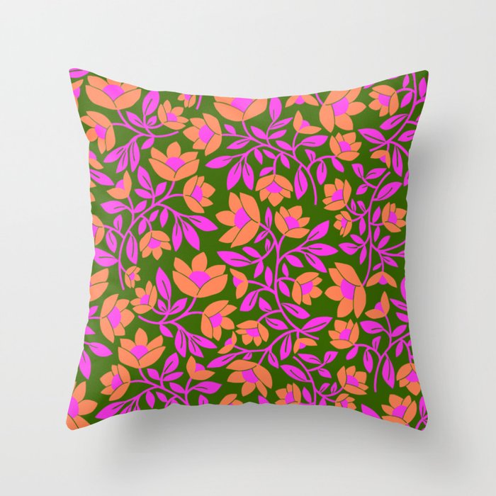 Tropical Blooms Pattern - Green Throw Pillow Gallery Image 6