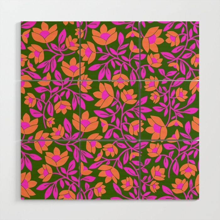 Tropical Blooms Pattern - Green Wood Wall Art Gallery Image 1