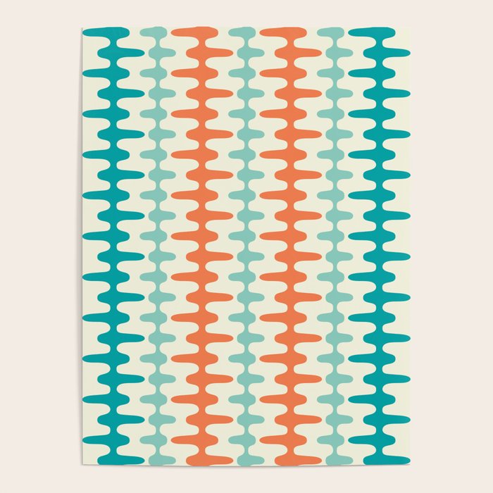 Retro Mid Century Modern Trellis Print Orange and Teal Poster Gallery Image 1