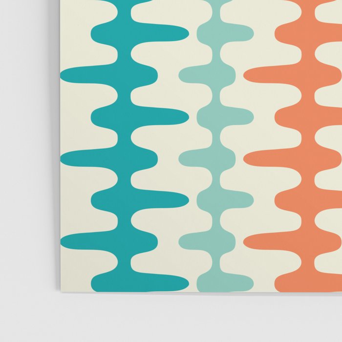 Retro Mid Century Modern Trellis Print Orange and Teal Poster Gallery Image 3