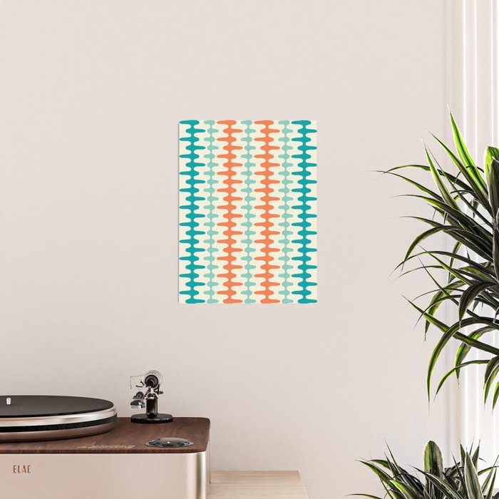 Retro Mid Century Modern Trellis Print Orange and Teal Poster Gallery Image 2