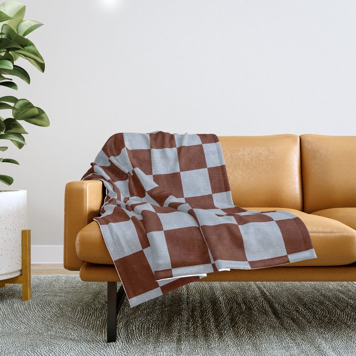 Checkerboard I - Blue Brown Throw Blanket Gallery Image 1