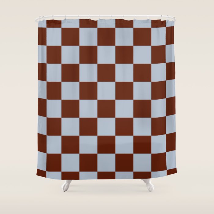 Checkerboard I - Blue Brown Shower Curtain Gallery Image 1