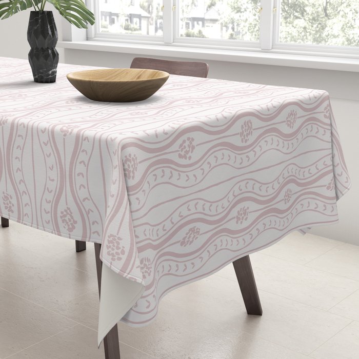 Wavy lines and tiny blooms - soft blush baby pink tones pattern Tablecloth Gallery Image 3