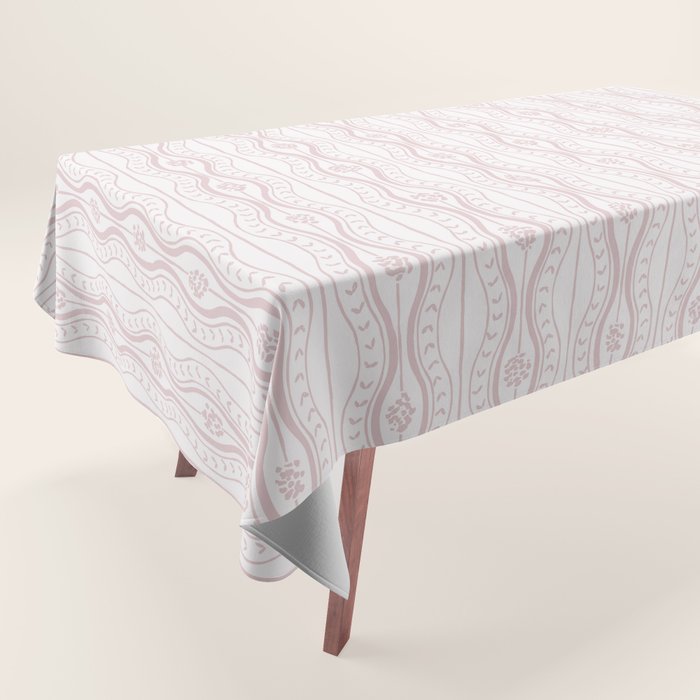 Wavy lines and tiny blooms - soft blush baby pink tones pattern Tablecloth Gallery Image 1